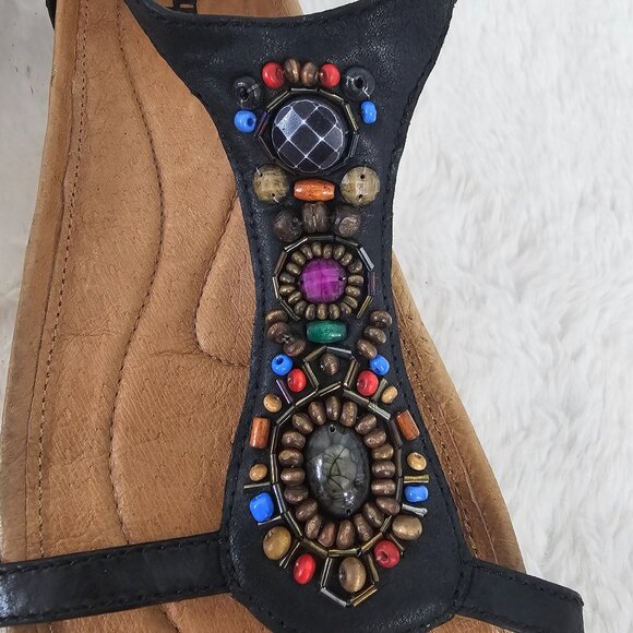 Earth Enchanting Black Beaded Sandals Boho Festival Hippie Leather Comfy 9 - Picture 11 of 15